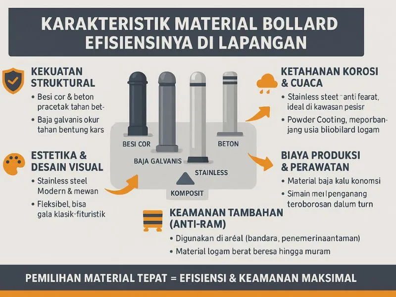 Karakteristik Material Bollard Efisiensi di Lapangan